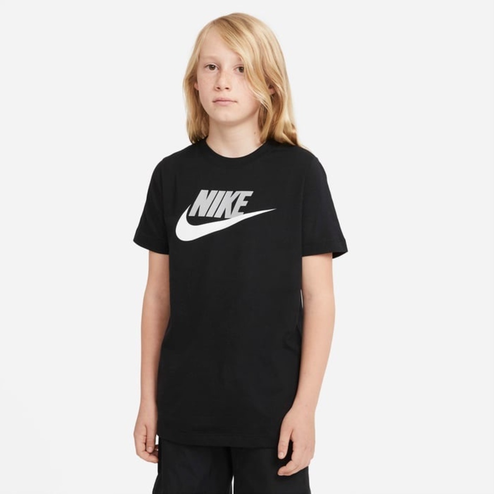 Nike Kids Black Tee Sportswear Older Kids Cotton Light Smoke Grey/white Logo XL